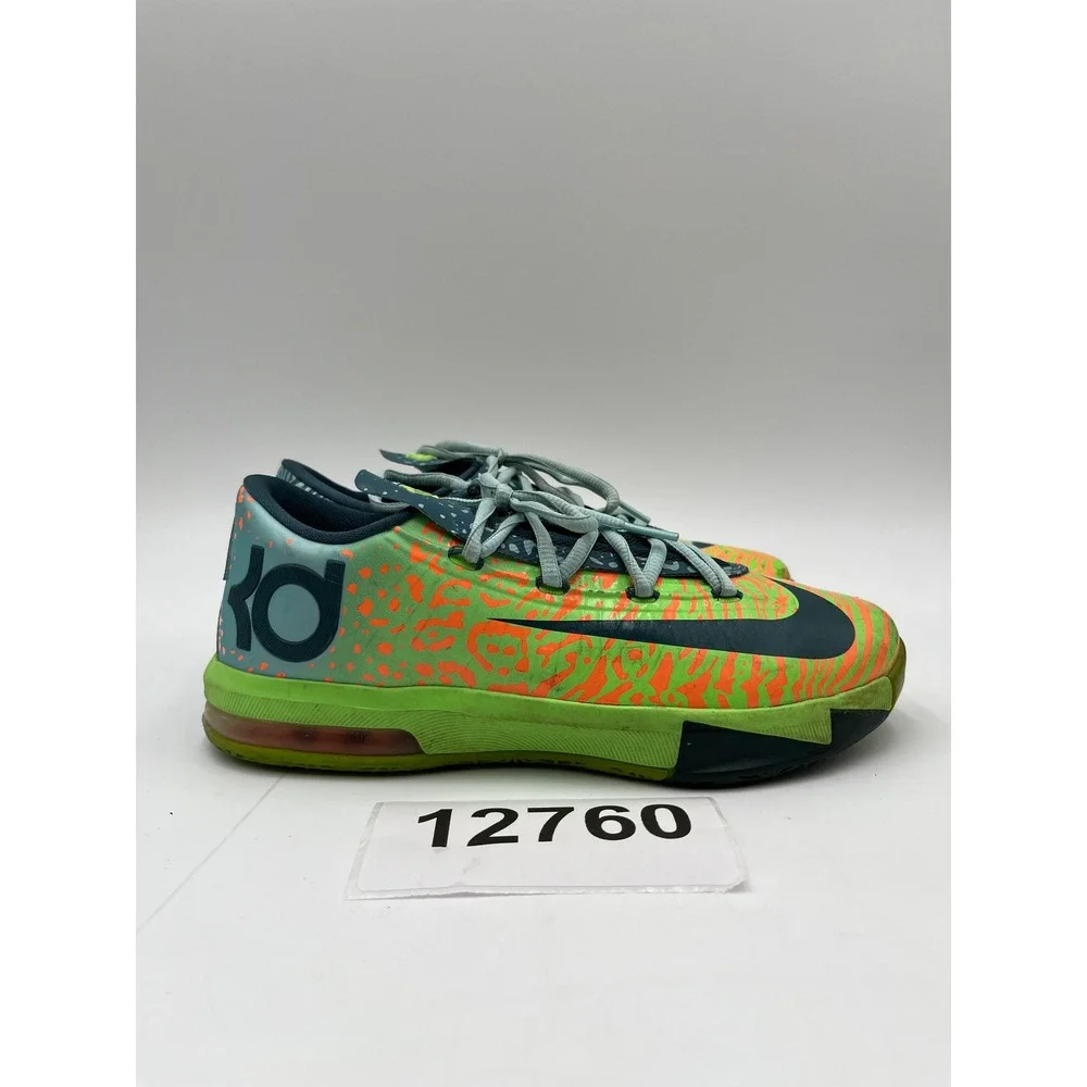 Nike KD VI 6 599477-302 Sneakers Boys 6Y Green Orange Tiger Athletic Shoes